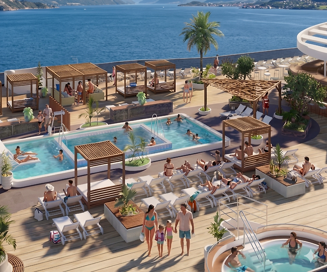 독일 마이어 베르프트가 건조할 예정인 전기 추진 크루즈선의 선상 휴양시설 상상도. 마이어 베르프트 제공