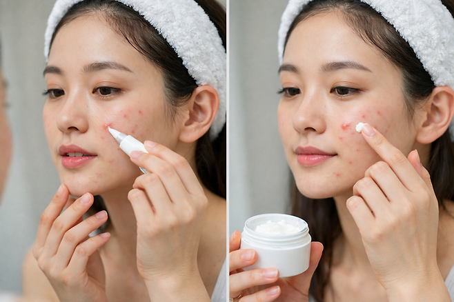 여드름과 피부 트러블에 사용하는 연고나 화장품을 키워드로 생성AI가 만든 이미지. [챗GPT]