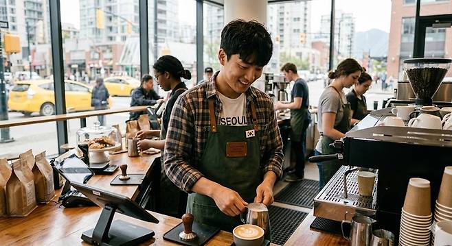 해외에서 워킹홀리데이 프로그램에 참여한 청년의 모습을 구글 제미나이를 활용해 생성한 이미지.