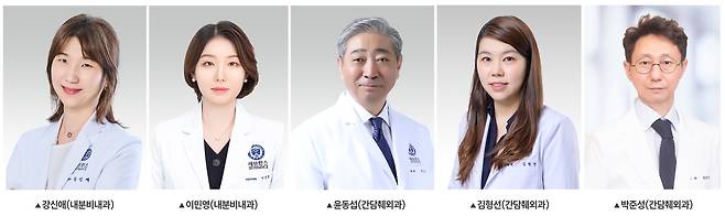 강신애(왼쪽부터)·이민영·윤동섭·김형선 연세의대 교수, 박준성 서울의대 교수. 사진 제공=각 기관