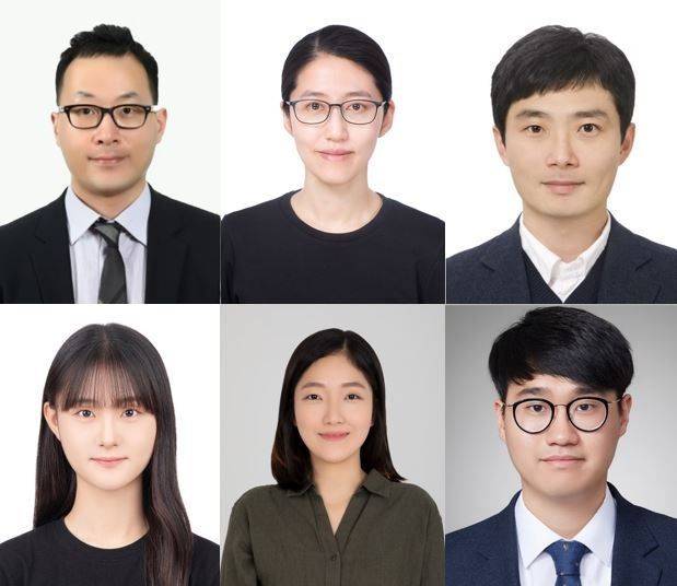 연구진 사진. 윗줄 왼쪽부터 박희호 고려대 생명공학부 교수, 권보미 세종대 기계항공우주공학부 교수, 유홍기 KAIST 기계공학과 교수(이상 교신저자). 아랫줄 왼쪽부터 강지현 고려대 석박사통합과정, 손보람 국민대 교수, 한정무 KAIST 박사후연구원(이상 제1저자). 고려대 제공