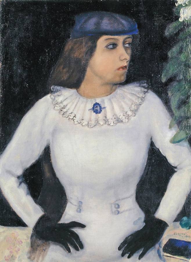 샤갈의 1909년작 ‘검은 장갑을 낀 나의 약혼녀’. 벨라를 그린 것이다. /바젤미술관