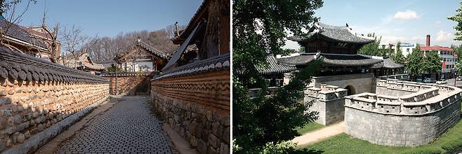(왼쪽) 한옥마을 골목의 그윽한 정취. (오른쪽)풍남문. /사진 최갑수