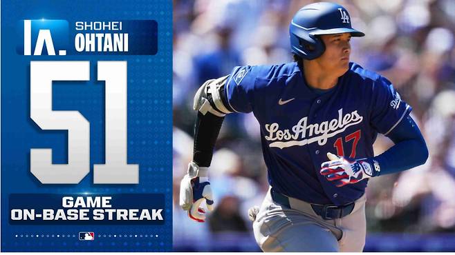 오타니 쇼헤이(32·LA 다저스)가 아시아 선수 최다 연속 경기 안타 신기록에 다가섰다. 사진=MLB닷컴 캡처