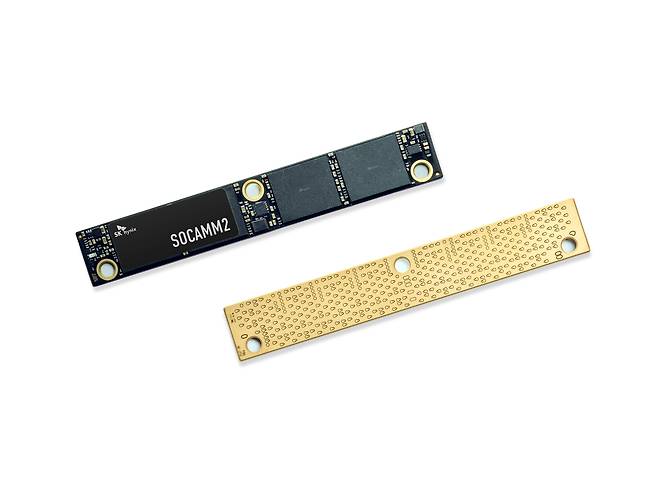 SK하이닉스의 10나노급 6세대(1c) LPDDR5X 저전력 D램 기반 차세대 메모리 모듈 SOCAMM2 192GB 제품. [SK하이닉스 제공]