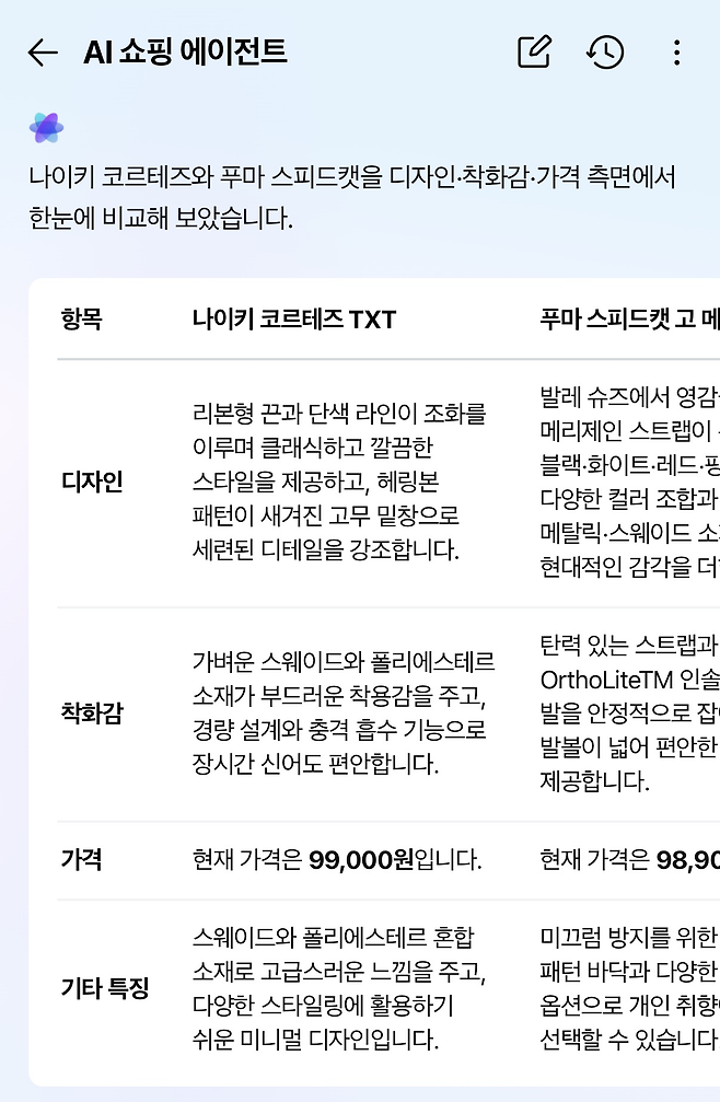 본지 기자가 네이버플러스스토어 앱에 도입된 ‘AI 쇼핑 에이전트’를 활용하고 있는 모습 [네이버플러스스토어 앱 캡처]