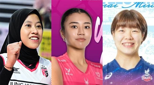 메가, 자스티스, 오사나이. 한국배구연맹·흥국생명·IBK기업은행 제공