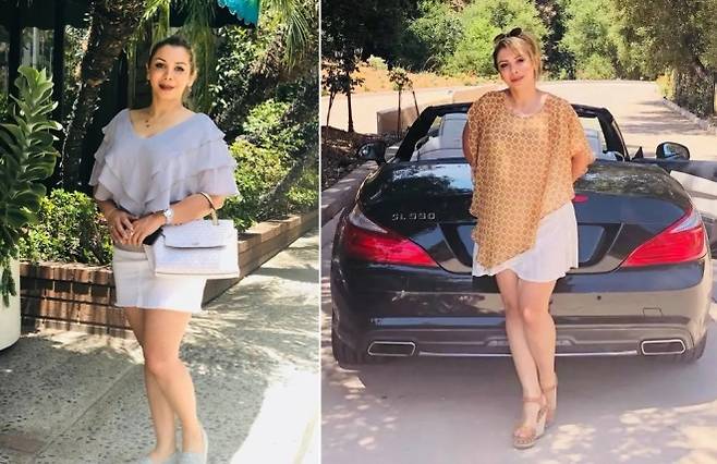 샤밈 마피가 소셜미디어(SNS)에 올린 사진들. 미 당국은 마피가 이란산 드론과 폭탄, 탄약의 수단행 거래를 중개한 혐의로 체포됐다고 밝혔다. 페이스북 캡처