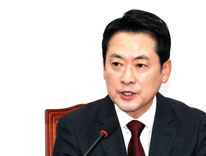 미국 방문 일정을 마친 뒤 4월20일 새벽에 귀국한 장동혁 국민의힘 대표가 국회에서 열린 최고위원회의에서 발언하고 있다. ⓒ연합뉴스