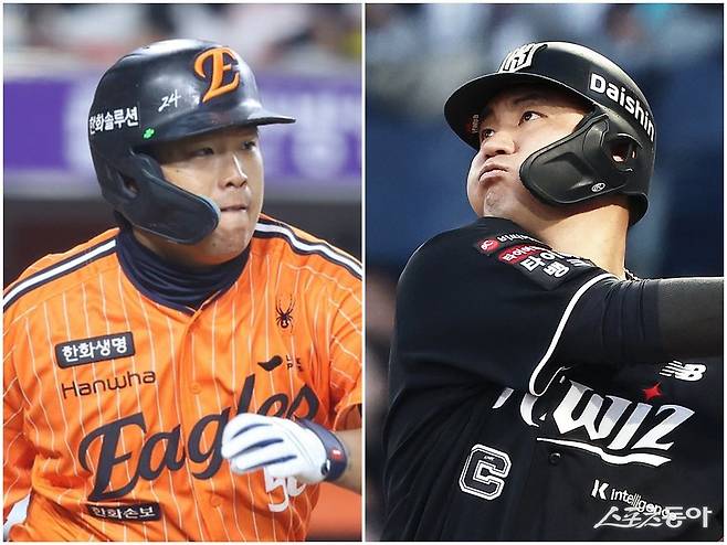 지난해까지 한솥밥을 먹었던 한화 강백호(왼쪽)와 KT 장성우가 올 시즌 타점 부문 선두를 다투고 있다. 사진제공｜한화 이글스·KT 위즈