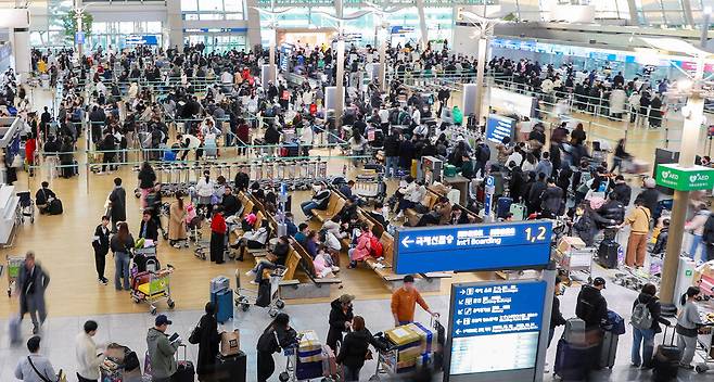 ▲인천공항 제1여객터미널 3층 출국장. /사진제공=인천공항공사