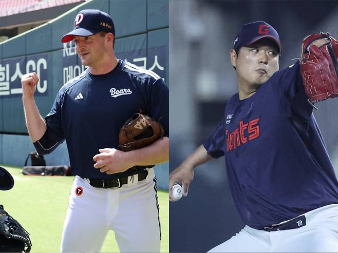 두산 베어스 웨스 벤자민(좌) 롯데 자이언츠 나균안(우)