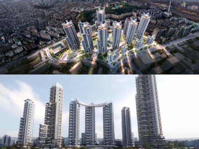 서울 양천구 목동신시가지2단지 나우동인·희림 컨소시엄, 디에이·삼하 컨소시엄 설계 조감도. 사진=각 사