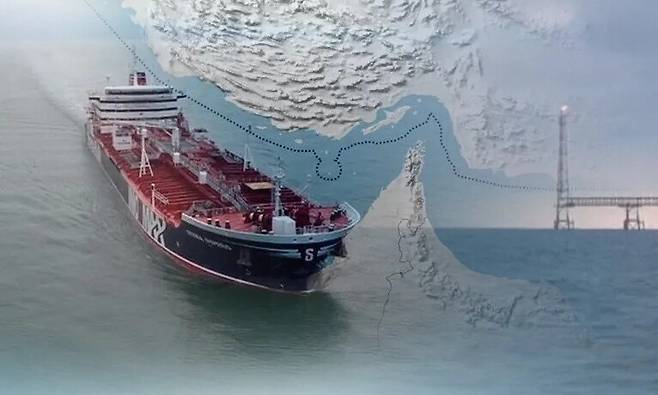 호르무즈 해협과 선박 컴퓨터그래픽. 연합뉴스