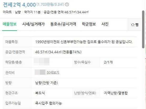 조건이 달린 한 서울 아파트 전세 매물. [네이버부동산]