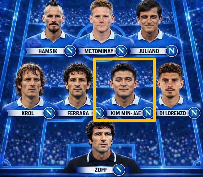 이탈리아 아레아 아주라가 선정한 SSC 나폴리 올타임 베스트11 센터백에 이름을 올린 김민재. /사진=아레아 아주라 SNS 캡처