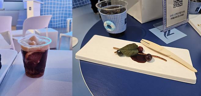 네스프레소 '버츄오 업'을 이용해 만든 루비 포멜로지오(왼)와 손종원 셰프가 선보인 네스프레소 버츄오 월드 캠페인을 기념 커피 페어링 디저트.(사진=정영인 기자 oin@)