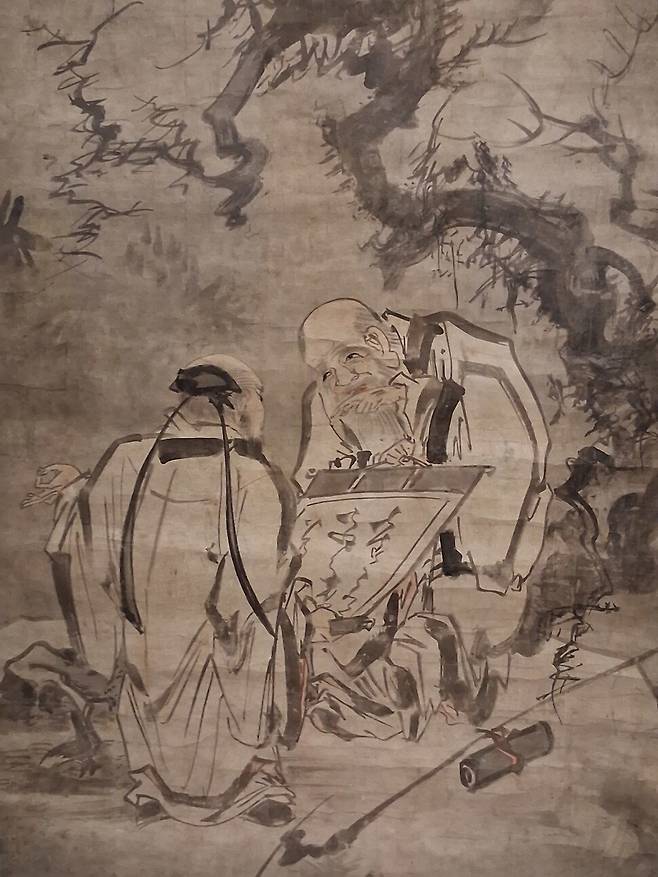 일본의 식민지 관료로 이왕직 사무관이었던 스에마쓰 다미히코 소장품이었다가 1934년 경성미술구락부 경매에서 간송 전형필이 낙찰받아 소장하게 된 17세기 화가 김명국의 신선 그림 ‘비급전관’의 세부. 노형석 기자