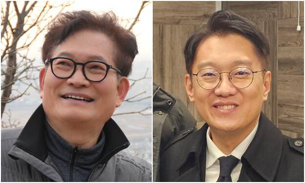 송영길 전 더불어민주당 대표(왼쪽)와 김남준 전 청와대 대변인. 송 전 대표 페이스북, 한준호 민주당 의원 제공