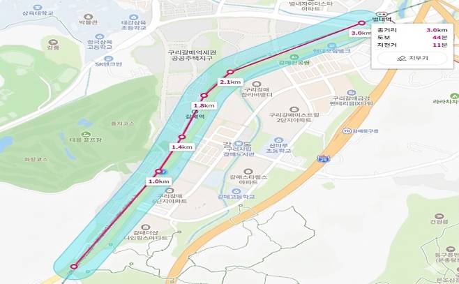 교통소음 관리지역 지정된 갈매동 경춘선 일대 3km 구간. /사진제공=구리시