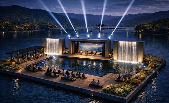 ▲ 안동 월영교 일대에 조성 중인 116억 원 규모 수상공연장 조감도.