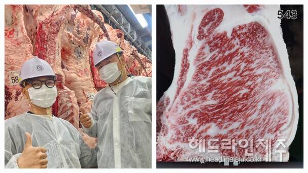 부청민 대표(사진 오른쪽)과 출하한 한우.