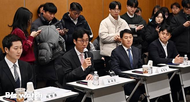 오세진 DAXA 의장(코빗 대표)이 지난 1월14일 오전 서울 강남구 드림플러스에서 열린 디지털자산업계 정책간담회에 참석해 모두발언을 하고 있다./사진=이명근 기자 qwe123@