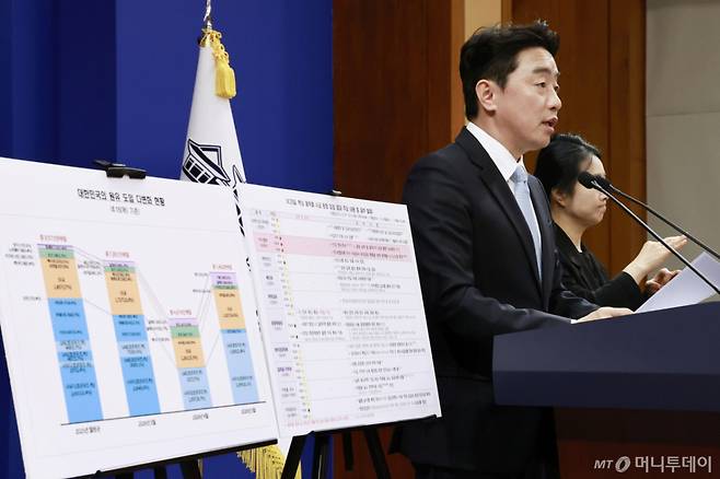 [서울=뉴시스] 최동준 기자 = 강훈식 비서실장이 24일 청와대에서 비상경제 상황 관련 브리핑을 하고 있다. 2026.04.24. photocdj@newsis.com
