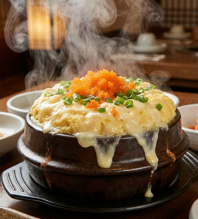 폭탄 계란찜 이미지. AI로 이미지를 먼저 생성하면 비주얼에 대한 고객 반응을 확인, 신메뉴 개발 비용과 시간을 절감할 수 있다. (배문진 제이디브랜딩 대표 제공)