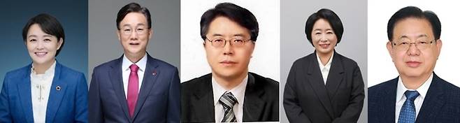 ▲ 왼쪽부터 천영미(민) 전 경기도의원, 이민근(국) 현 안산시장, 조안호(혁) 전 한국에너지재단 경영본부장, 홍연아(진) 전 경기도의원, 이병걸(무) 사단법인 안산시민회 이사장