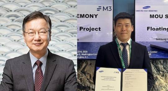 최성안 삼성중공업 대표이사(왼쪽)와 최근 미국에서 열린 'DCW 2026'에 참석한 최원영 삼성중공업 노동자협의회 위원장 모습. /사진제공=삼성중공업