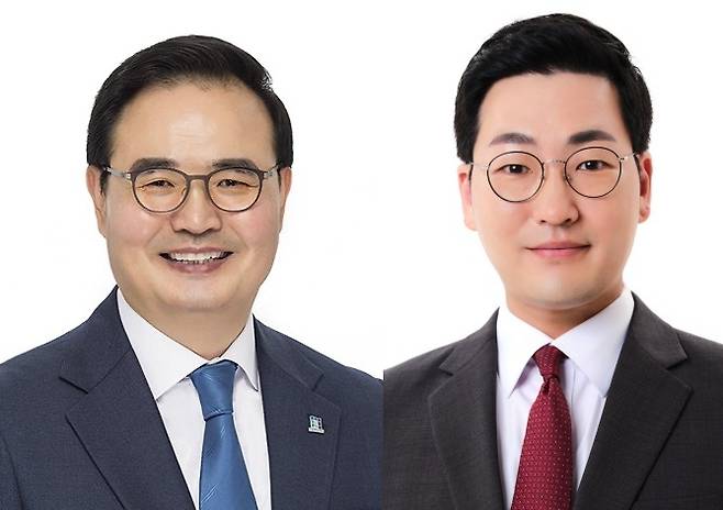왼쪽부터 맹정섭 민주당 충주시장 예비후보, 이동석 국민의힘 충주시장 예비후보
