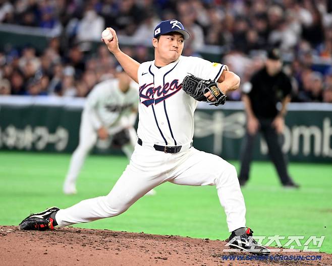 8일 일본 도쿄돔에서 열린 WBC(월드베이스볼클래식) 한국과 대만의 경기, 9회초 고우석이 역투하고 있다. 도쿄(일본)=허상욱 기자wook@sportschosun.com/2026.03.08/