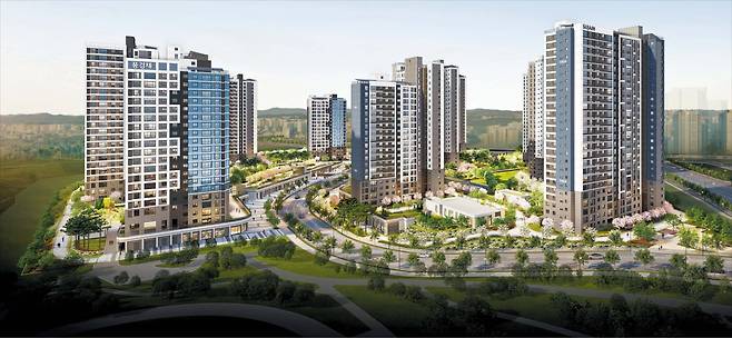 BS한양과 제일건설이 경기 평택 고덕국제신도시에 조성하는 ‘고덕국제신도시 수자인풍경채 1·2단지’의 예상 모습. 이 단지는 수도권 1호선 급행 정차역인 서정리역과 BRT(간선급행버스체계) 노선을 이용할 수 있어 교통이 편리하다. /BS한양