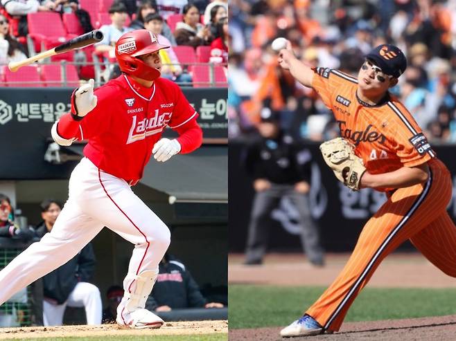 SSG 랜더스 김재환(좌) 한화 이글스 김서현(우)