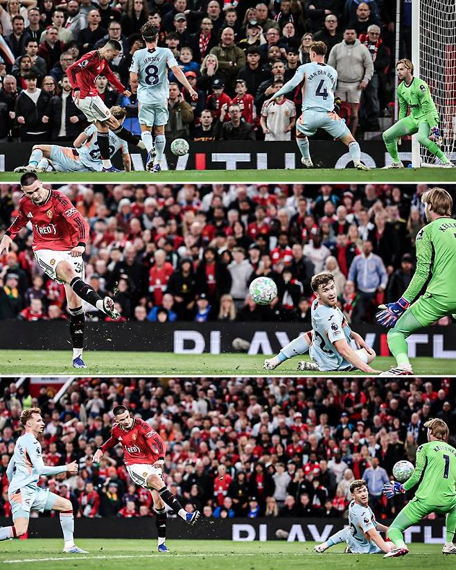 맨유 세슈코가 28일 브렌트퍼드와 경기서 득점을 터뜨리고 있다. 사진=ESPN SNS