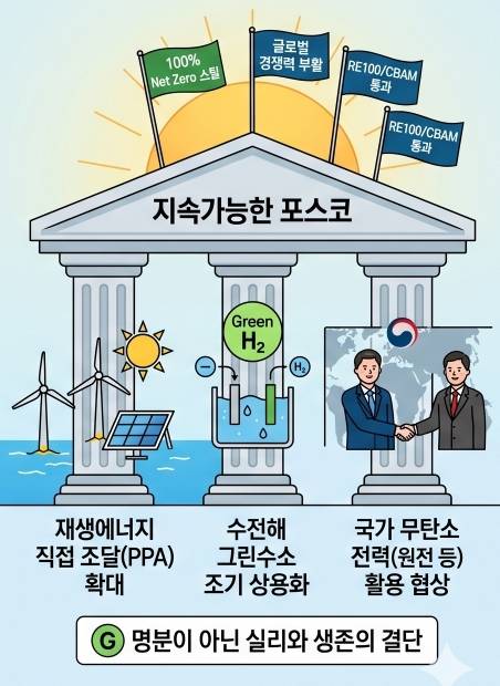 포스코의 ‘그린 스틸’ 전환을 위한 에너지 거버넌스 혁신 구상을 나타낸 모습. /서득수 제공
