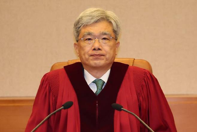 29일 헌법재판소 대심판정 착석한 김상환 헌재소장.(사진=연합뉴스)