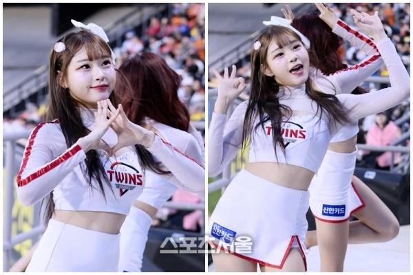 ‘어딜가나 요즘 대세 아웃송’...LG 치어리더 신서윤, 짧고 굵게 O~K~