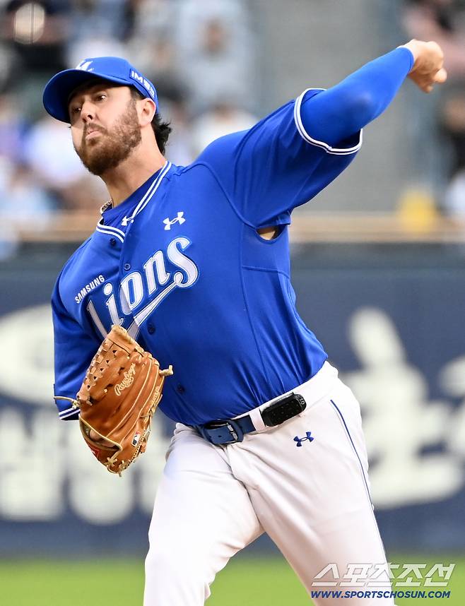 29일 잠실야구장에서 열린 삼성과 두산의 경기. 삼성 선발투수 오러클린이 역투하고 있다. 잠실=허상욱 기자wook@sportschosun.com/2026.04.29/