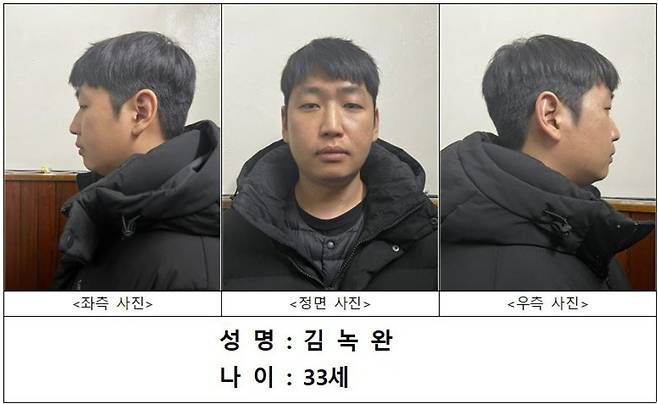 8일 서울경찰청이 텔레그램에서 피라미드형 성폭력 범죄집단 ‘자경단’을 운영한 총책 김녹완 씨(33·남) 신상을 공개했다. (서울경찰청 제공) 2025.2.8