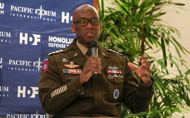지난 1월13일 미국 하와이 호놀룰루에서 열린 한 포럼에서 제이비어 브런슨 주한미군사령관이 연설하고 있다. 주한미군 누리집