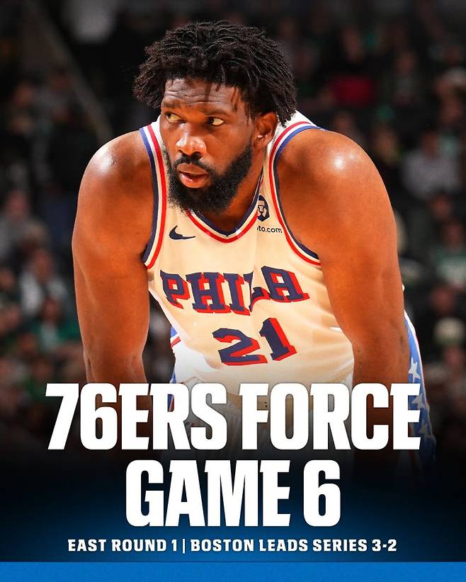 29일 TD가든에서 열린 보스턴과의 2025~26 NBA 동부콘퍼런스 PO 1라운드 5차전서 33점을 몰아치며 팀의 대승에 기여한 필라델피아 엠비드. 필라델피아는 시리즈 전적 2승 3패를 만들었다. 사진=ESPN SNS