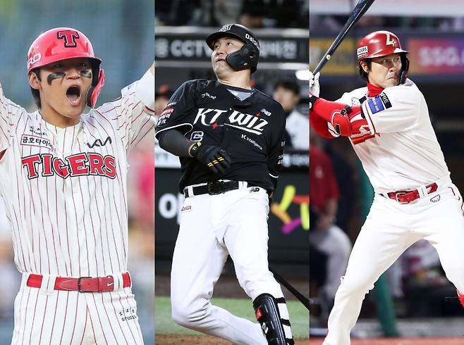 왼쪽부터 KIA 타이거즈 김도영, KT 위즈 장성우, SSG 랜더스 최정. KIA·KT·SSG 제공