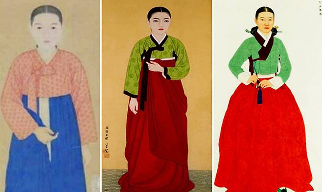 역대 춘향 영정.왼쪽부터 1931년 강주수 화백이 최초로 그린 영정과 1961년 김은호 화백이 이를 본 따 그린 영정, 2023년 김현철 화백이 다시 제작한 영정 모습. 남원시 제공