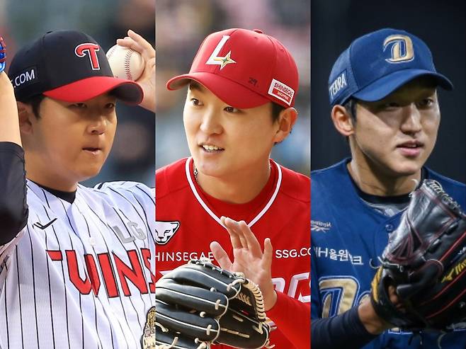LG 송승기, SSG 김건우, NC 구창모(왼쪽부터)가 KBO리그의 새로운 좌완 트로이카로 자리 잡으려고 한다. 사진제공｜LG 트윈스·SSG 랜더스·NC 다이노스