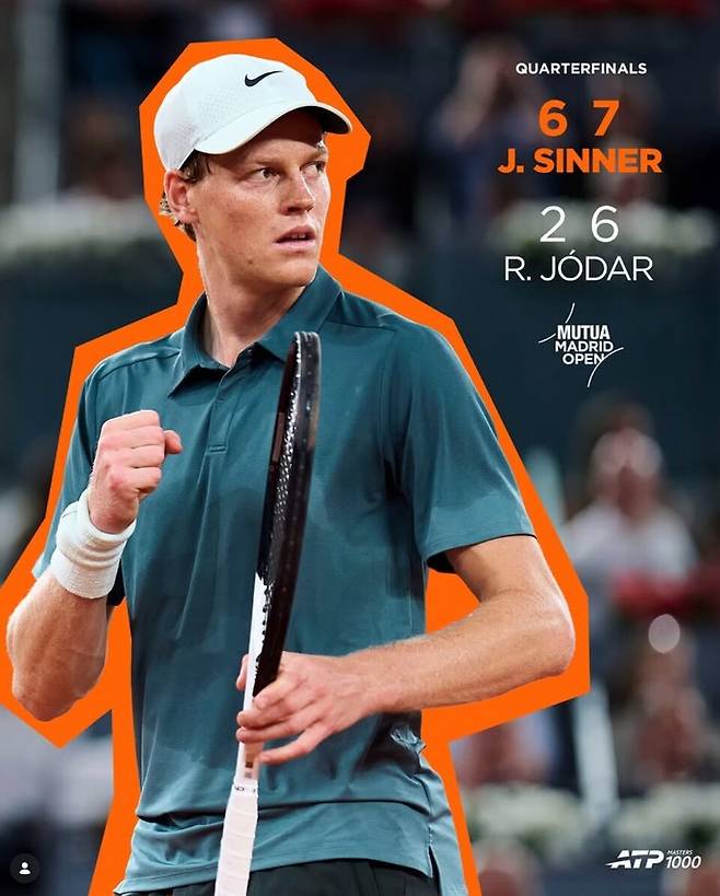마드리드 오픈에서 처음으로 4강에 오른 야닉 시너. 대회SNS