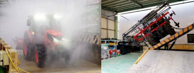 AI 트랙터 살수와 전도각 테스트를 진행하는 모습 (사진=대동)