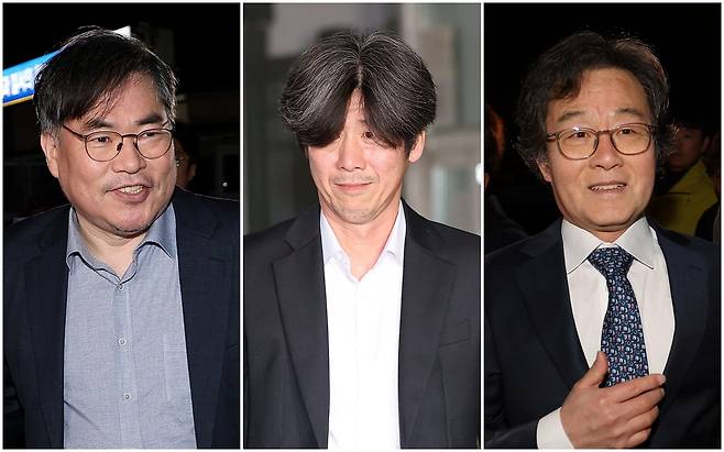 구속 기한 만료로 석방된 대장동 민간업자들. 왼쪽부터 유동규 전 성남도시개발공사 기획본부장,  천화동인 4호 소유주 남욱씨, 화천대유 대주주 김만배씨/연합뉴스