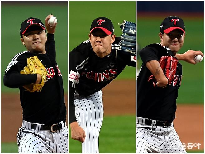 염경엽 LG 감독은 김윤식, 이종준, 이상영(왼쪽부터)의 1군 엔트리 합류를 기대하고 있다. 스포츠동아DB